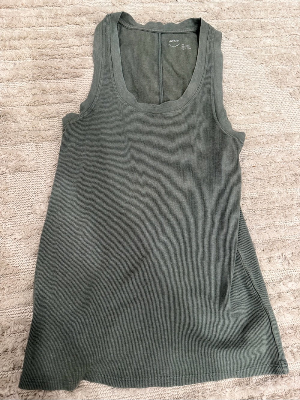 aerie Ribbed Scoop Neck Tank — Olive
